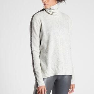 Athleta Merino Wool Transit Turtleneck Sweater Sz XXS Colorblock Boxy Side Slits